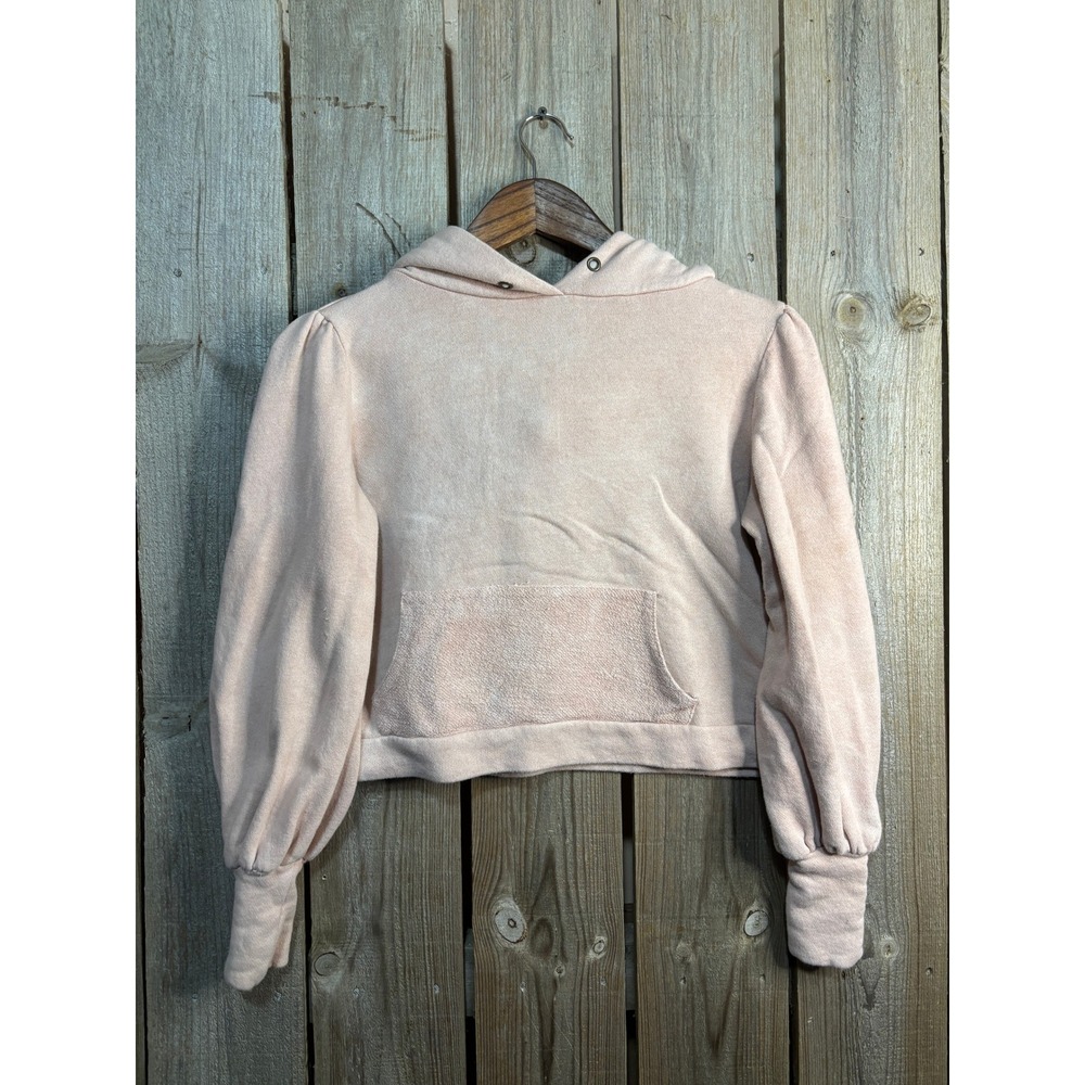 LoveShackFancy‎ Pink Cropped Puff Sleeve Hoodie Sweatshirt XS Cotton Loungewear